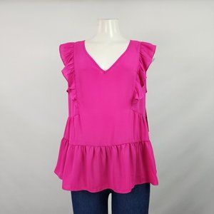 Nanette Lepore Pink Ruffle Sleeveless Blouse Top Size L
